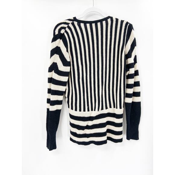 Tome Black White Striped Merino Wool Long Sleeve Crossover Wrap Sweater Size 16 - Picture 4 of 7